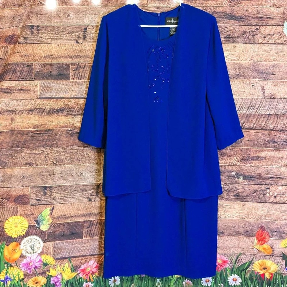 John Roberts size 12 Blue one piece. Office, special occasion, mother of bride.